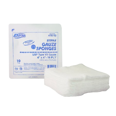 Dukal Woven Gauze Sponge, Type VII, Sterile 4 x 4 16Ply, 10PK 416-10